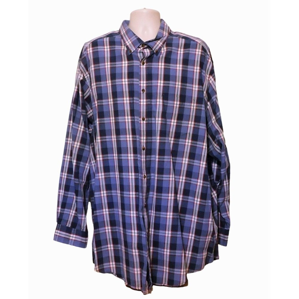Roundtree & Yorke Casuals Shirt 3XT Blue Red White Plaid Long Sleeve Extra Tall